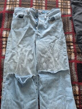 Levi Light Wash Button-Fly Straight Leg Jeans